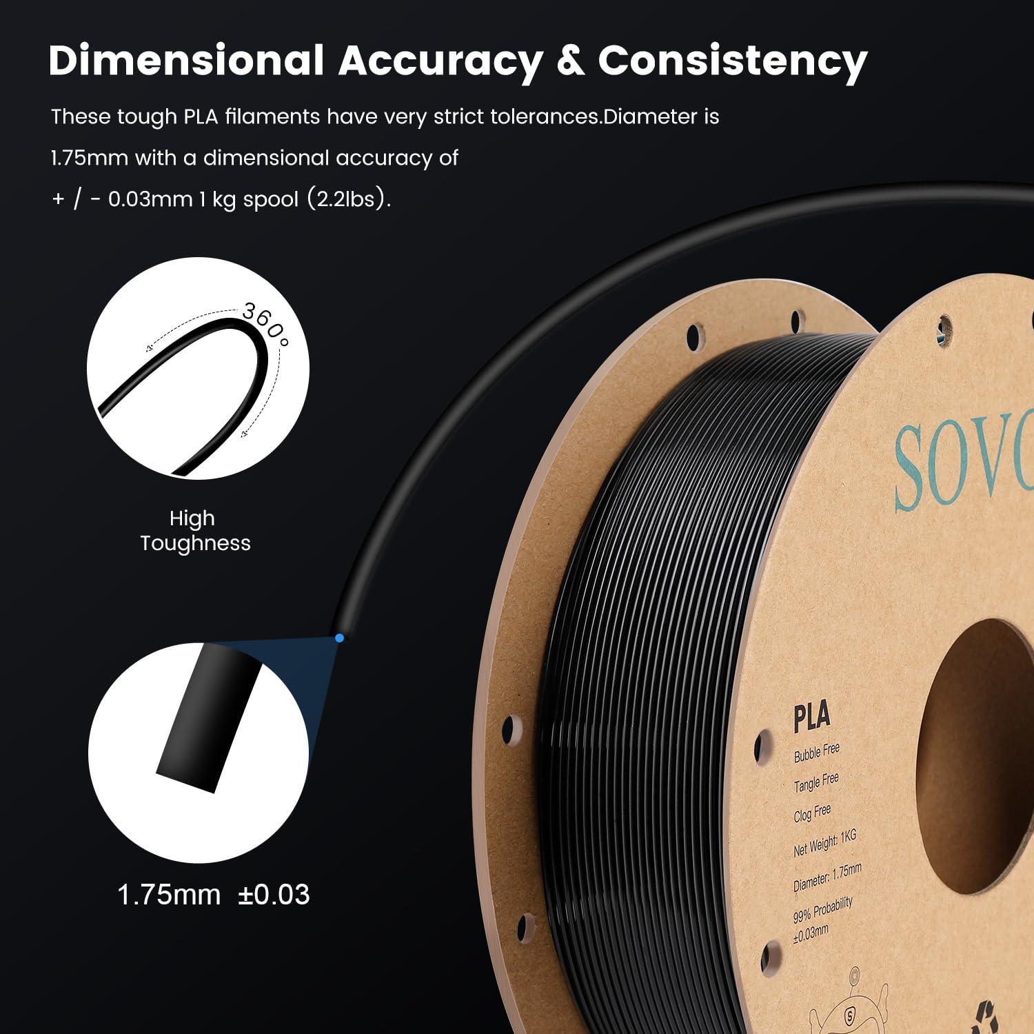 Sovol Black/White/Gray/Blue PLA 3D Printing Filament 2KG Cardboard Spool (4.4lbs)