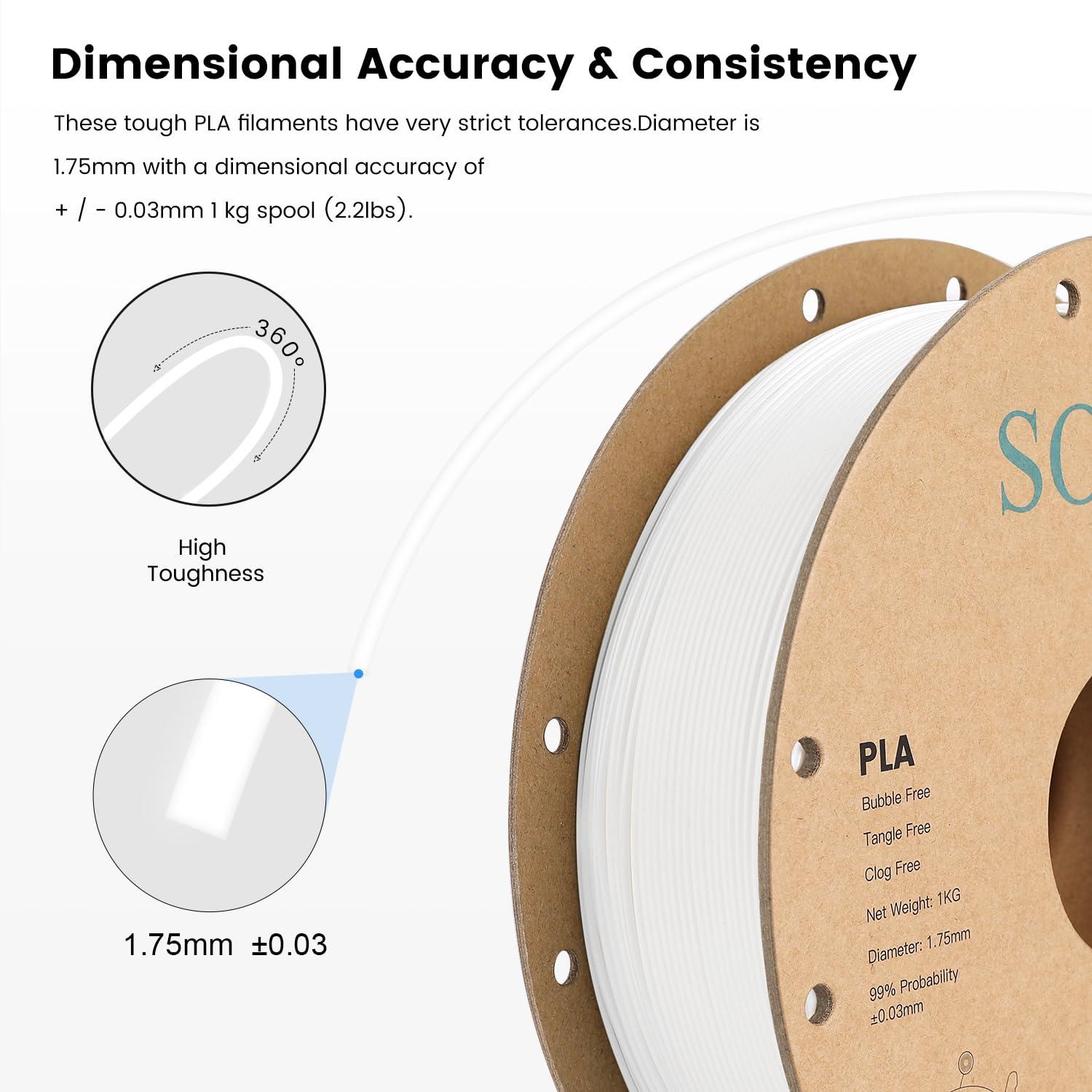 Sovol Black/White/Gray/Blue PLA 3D Printing Filament 2KG Cardboard Spool (4.4lbs)