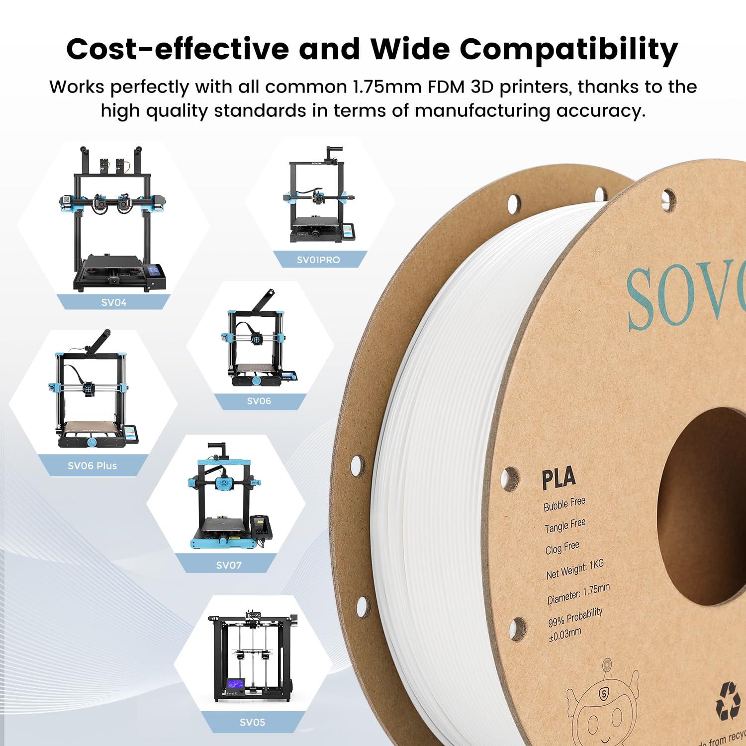 Sovol Black/White/Gray/Blue PLA 3D Printing Filament 2KG Cardboard Spool (4.4lbs)