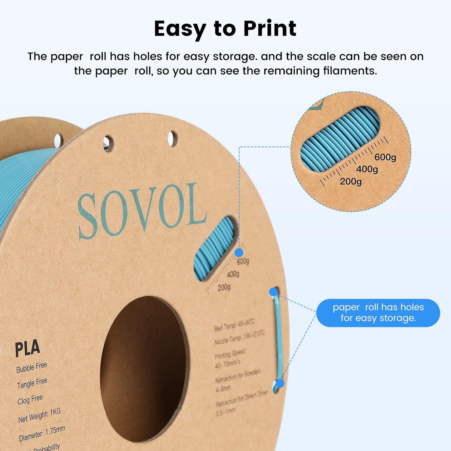 Sovol Black/White/Gray/Blue PLA 3D Printing Filament 2KG Cardboard Spool (4.4lbs)