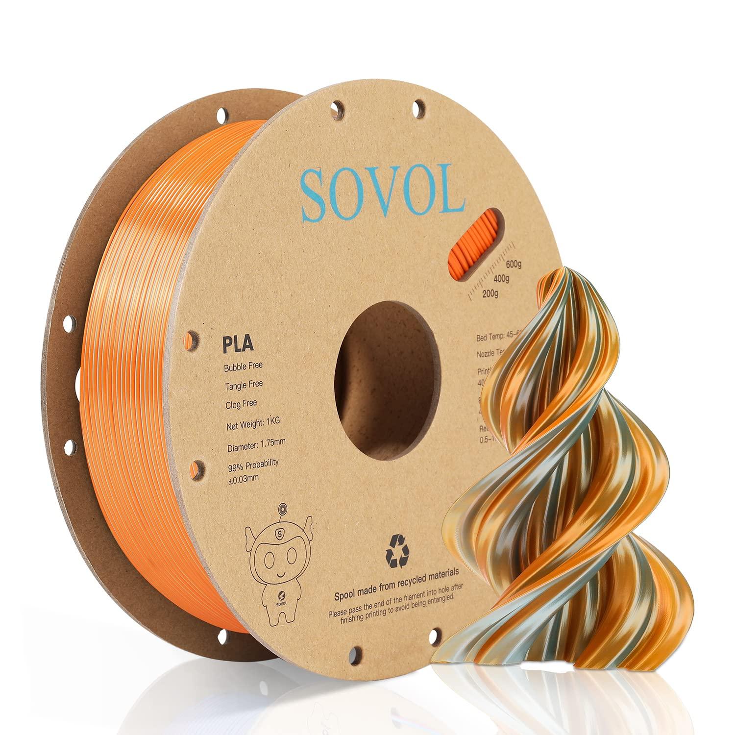 Sovol Silk PLA 3D Printing Filament Single/Dual/Tri/Rainbow Colors 1.75mm Material From the US