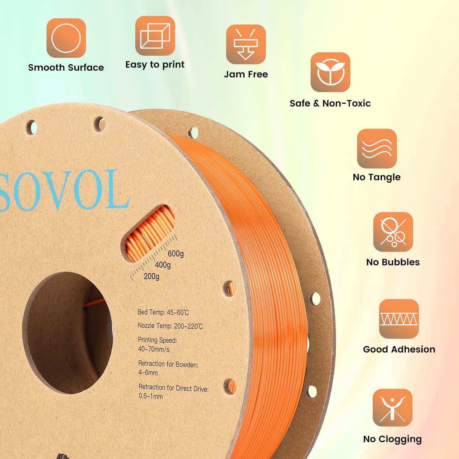Sovol Silk PLA 3D Printing Filament Single/Dual/Tri/Rainbow Colors 1.75mm Material From the US