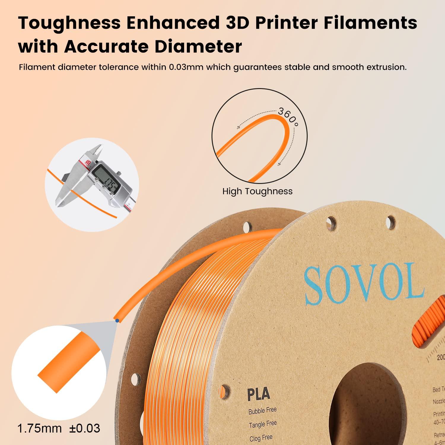 Sovol Silk PLA 3D Printing Filament Single/Dual/Tri/Rainbow Colors 1.75mm Material From the US