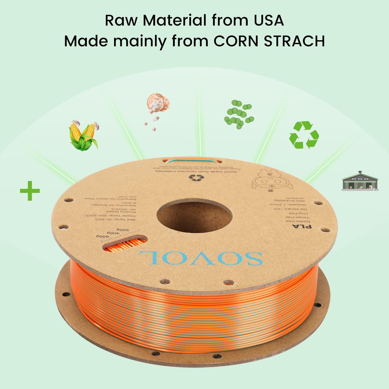 Sovol Silk PLA 3D Printing Filament Single/Dual/Tri/Rainbow Colors 1.75mm Material From the US