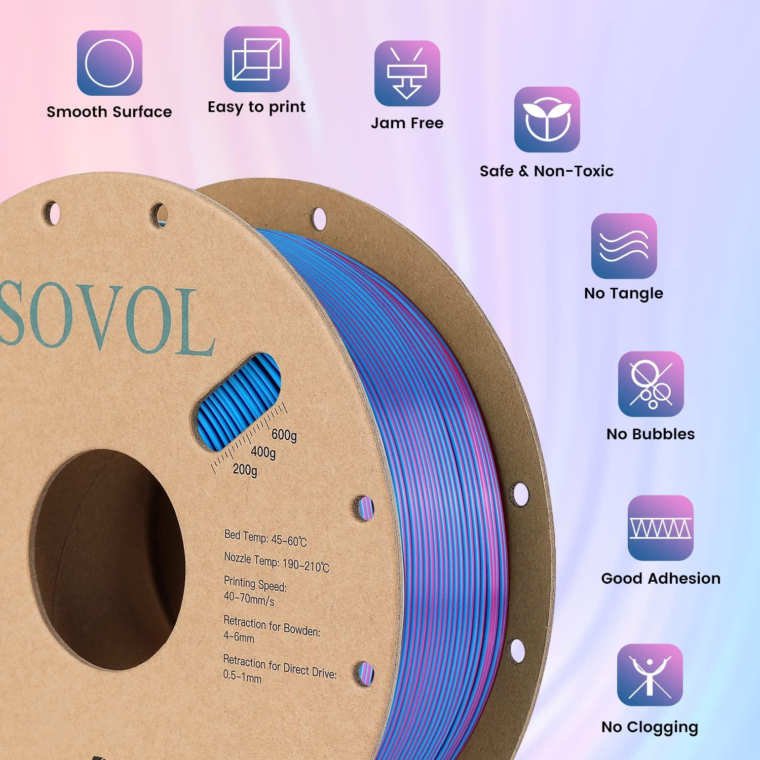 Sovol Silk PLA 3D Printing Filament Single/Dual/Tri/Rainbow Colors 1.75mm Material From the US