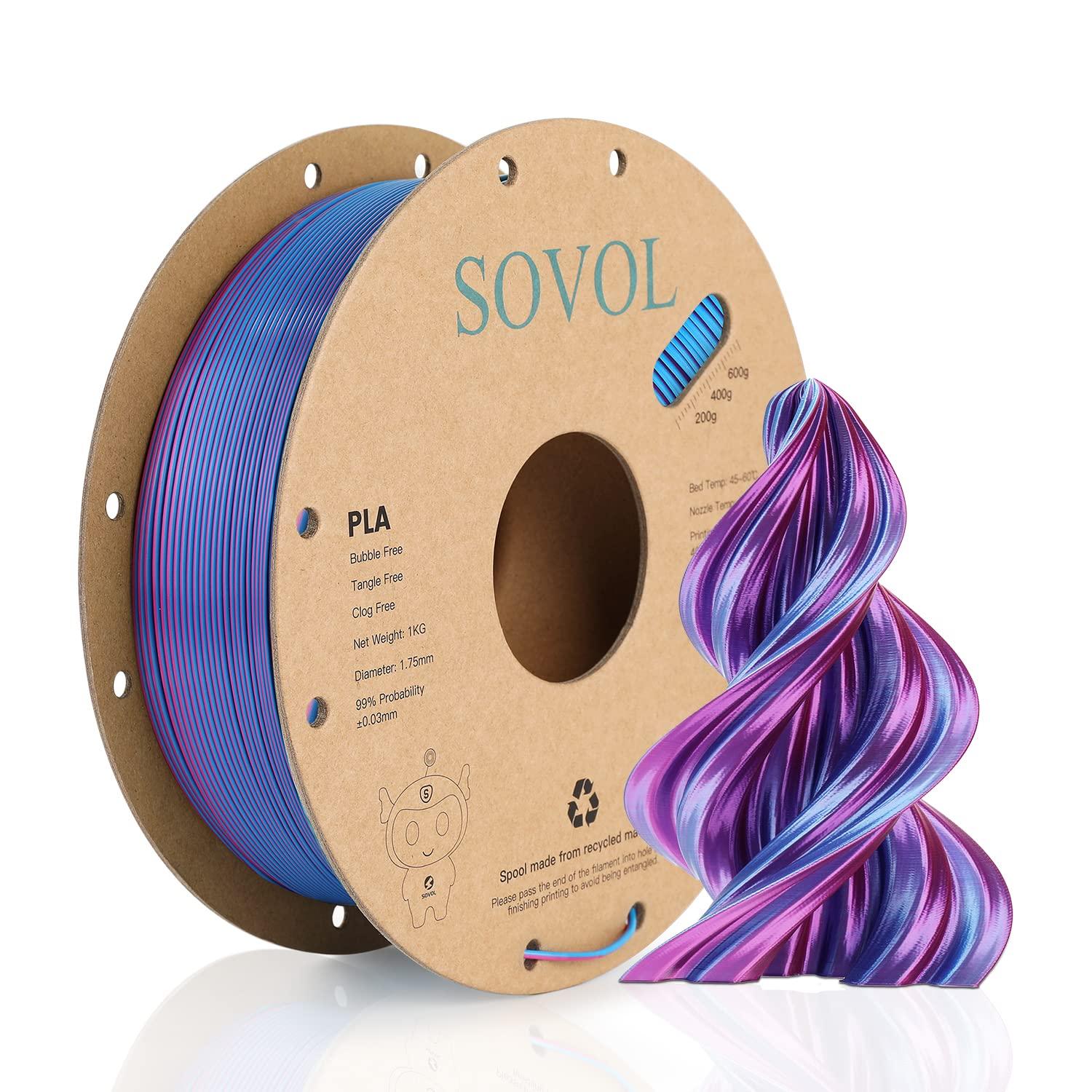 Sovol Silk PLA 3D Printing Filament Single/Dual/Tri/Rainbow Colors 1.75mm Material From the US