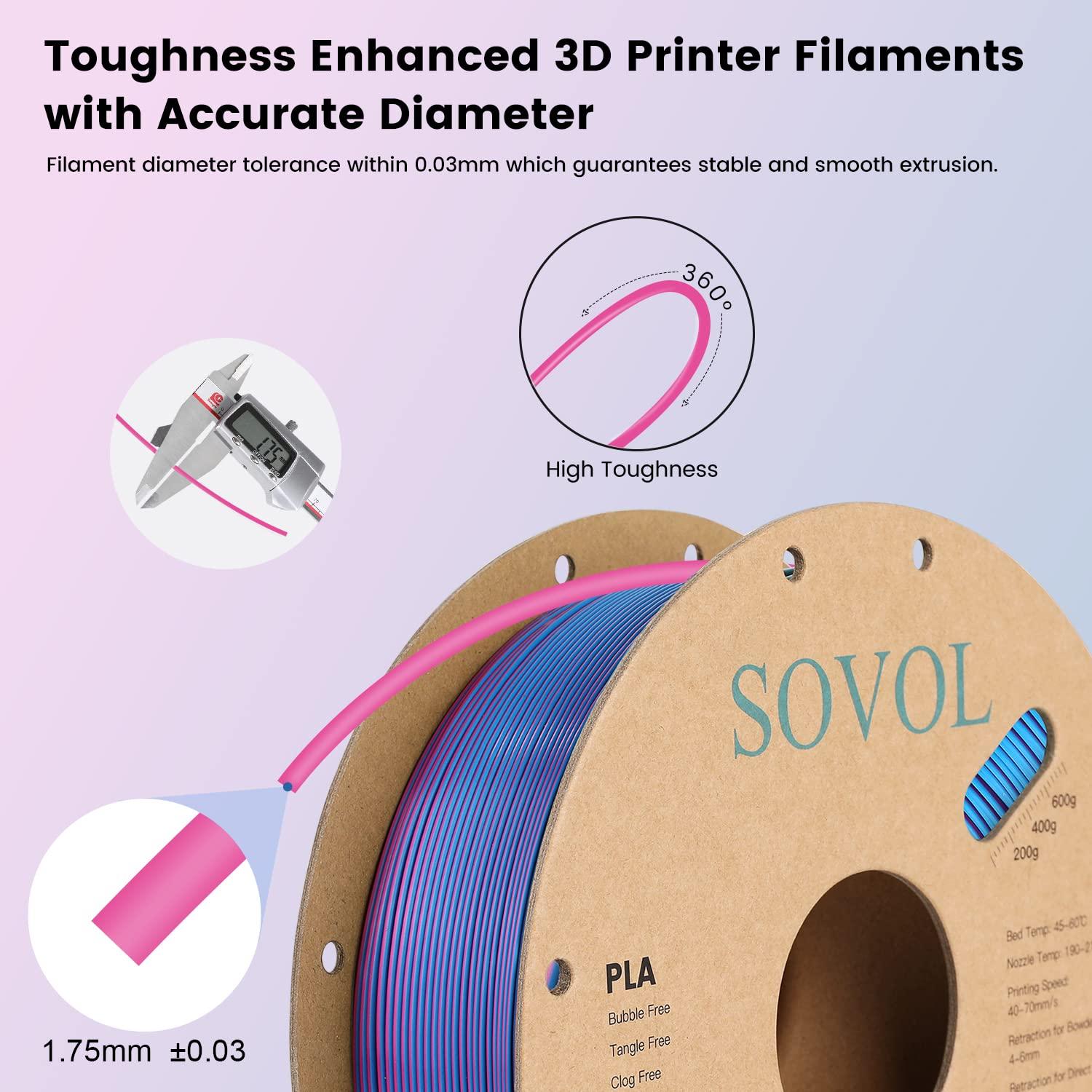 Sovol Silk PLA 3D Printing Filament Single/Dual/Tri/Rainbow Colors 1.75mm Material From the US