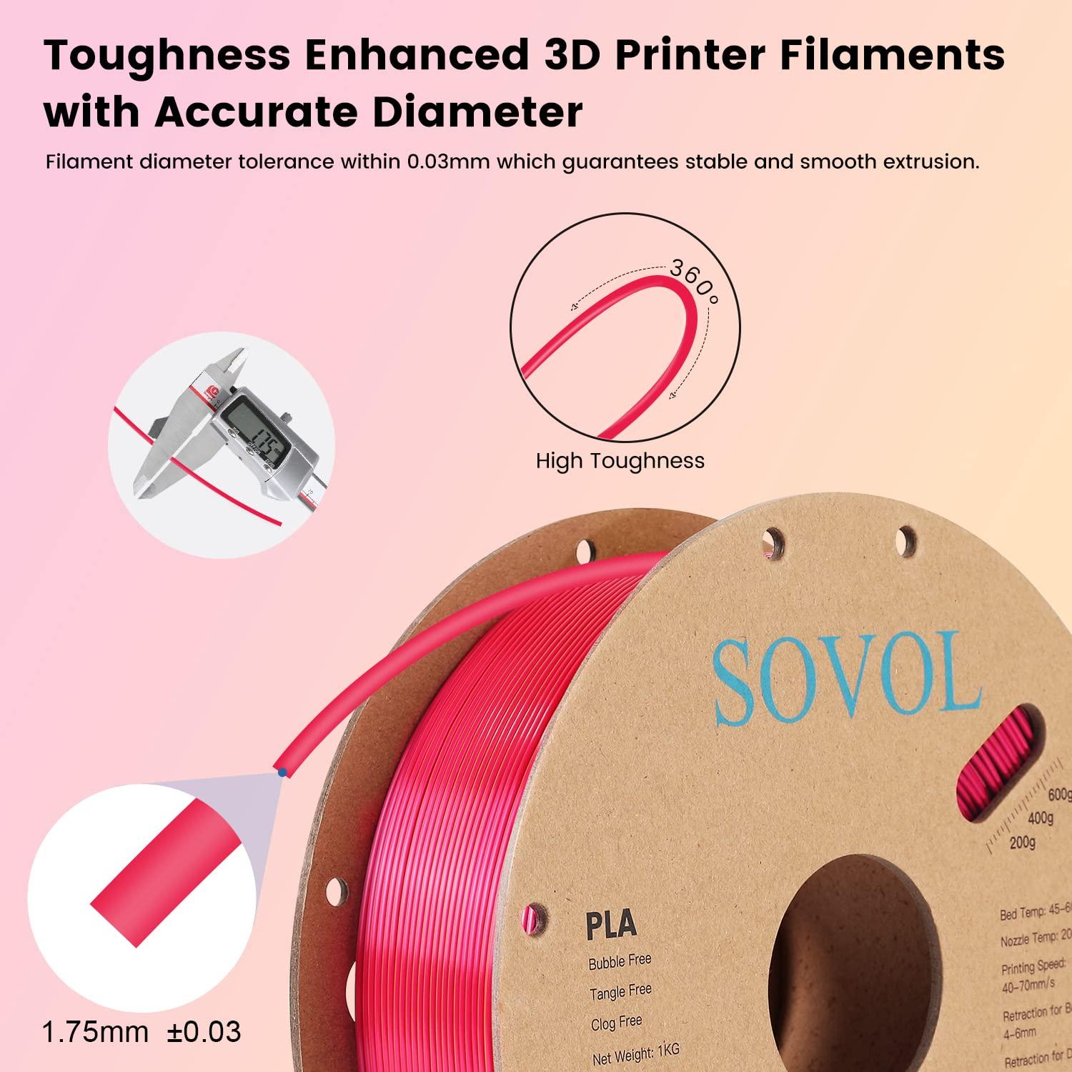 Sovol Silk PLA 3D Printing Filament Single/Dual/Tri/Rainbow Colors 1.75mm Material From the US