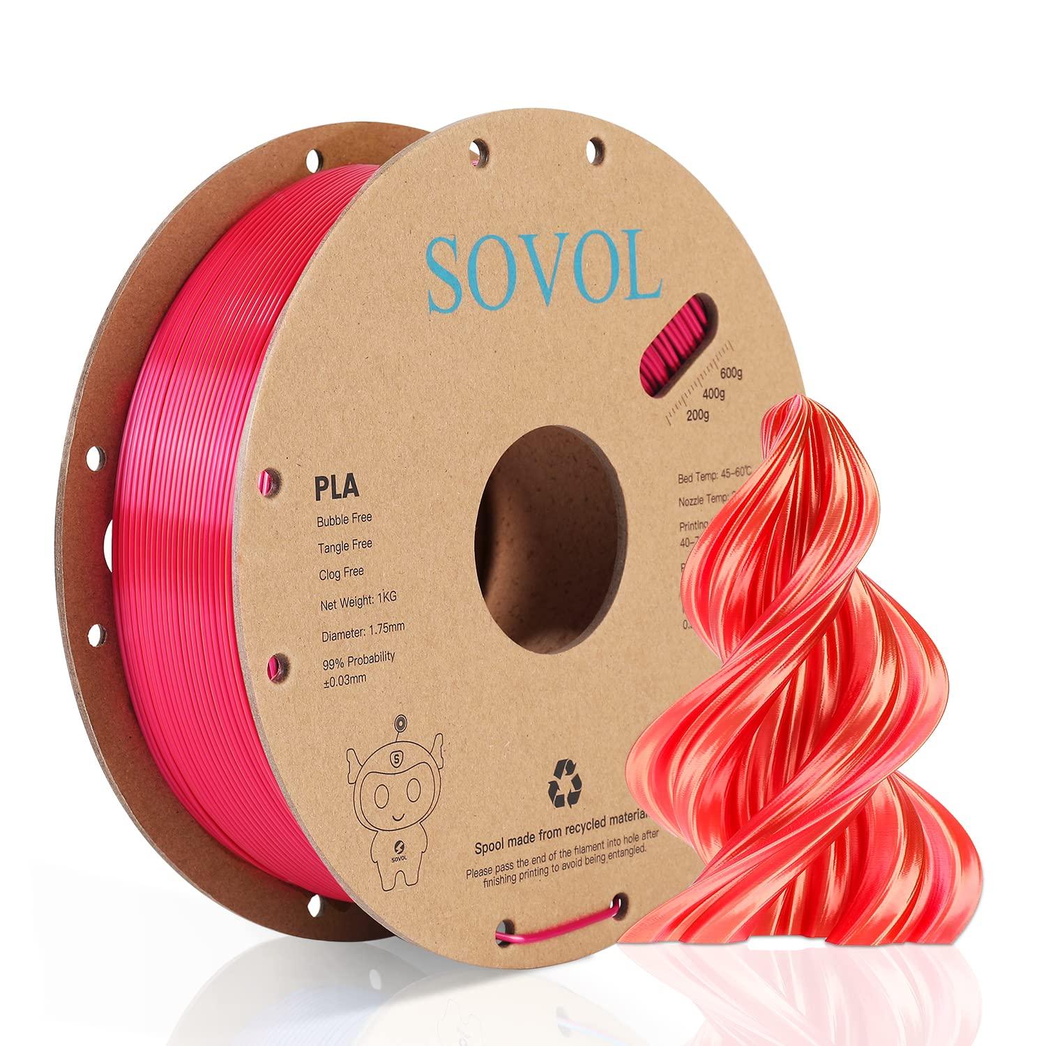 Sovol Silk PLA 3D Printing Filament Single/Dual/Tri/Rainbow Colors 1.75mm Material From the US