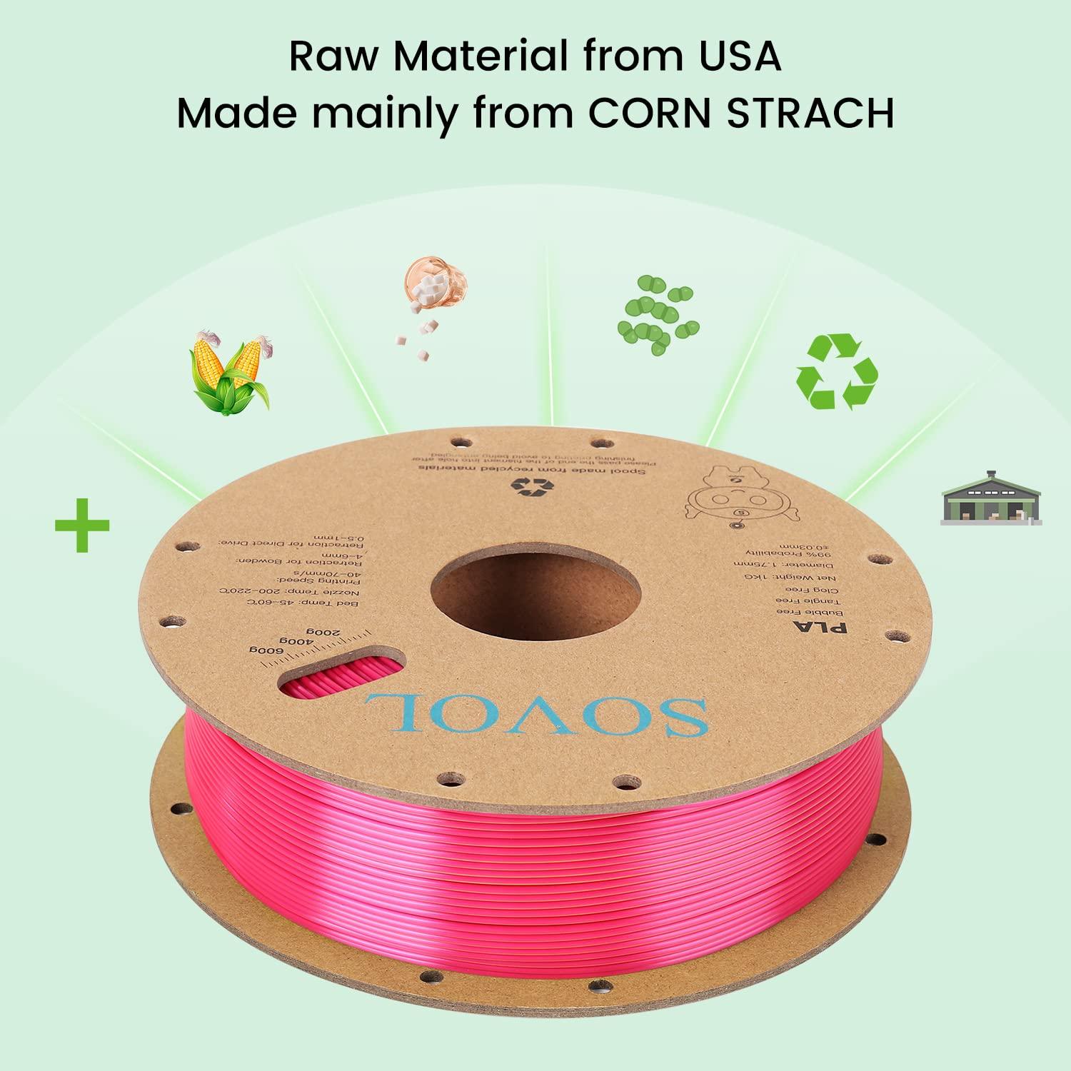 Sovol Silk PLA 3D Printing Filament Single/Dual/Tri/Rainbow Colors 1.75mm Material From the US