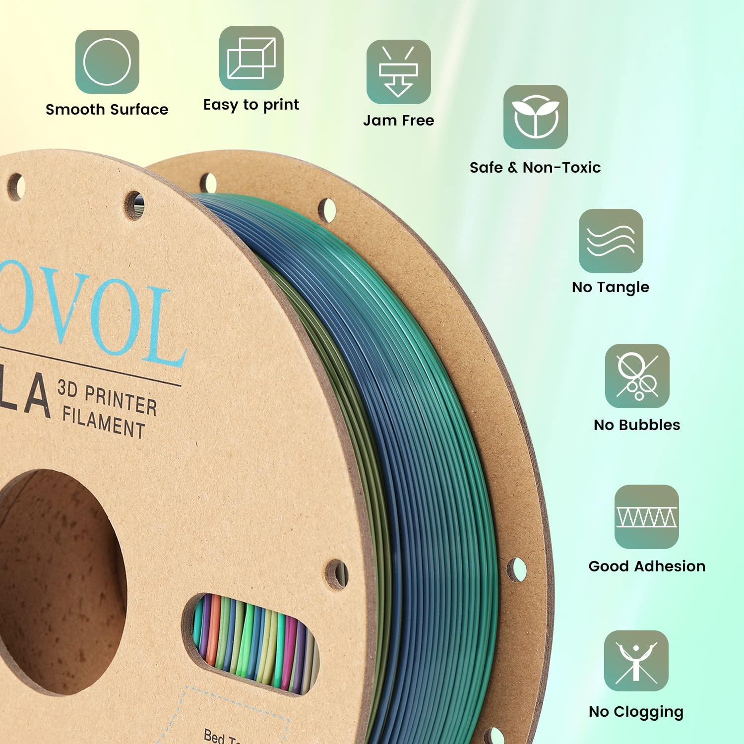 Sovol Silk PLA 3D Printing Filament Single/Dual/Tri/Rainbow Colors 1.75mm Material From the US