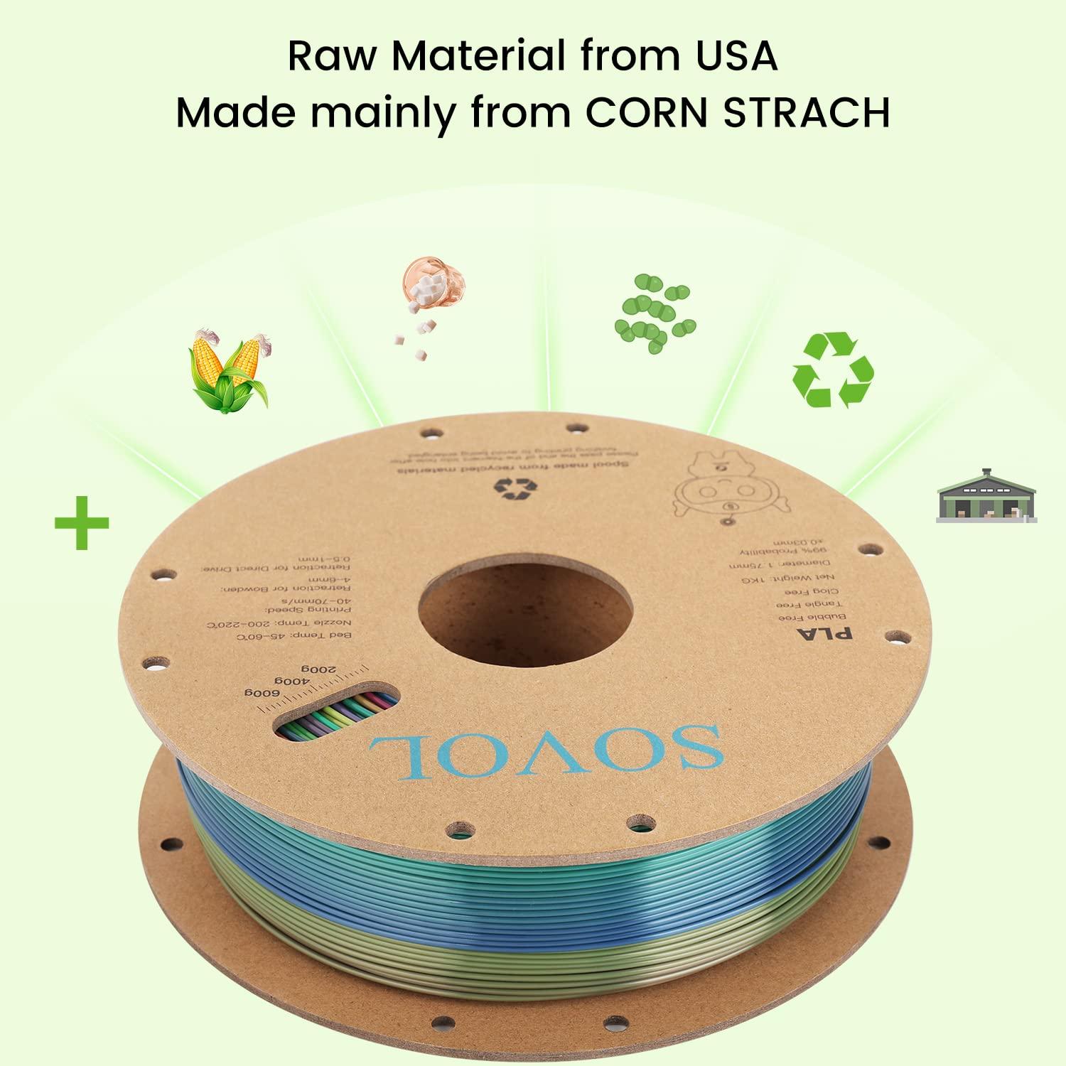 Sovol Silk PLA 3D Printing Filament Single/Dual/Tri/Rainbow Colors 1.75mm Material From the US