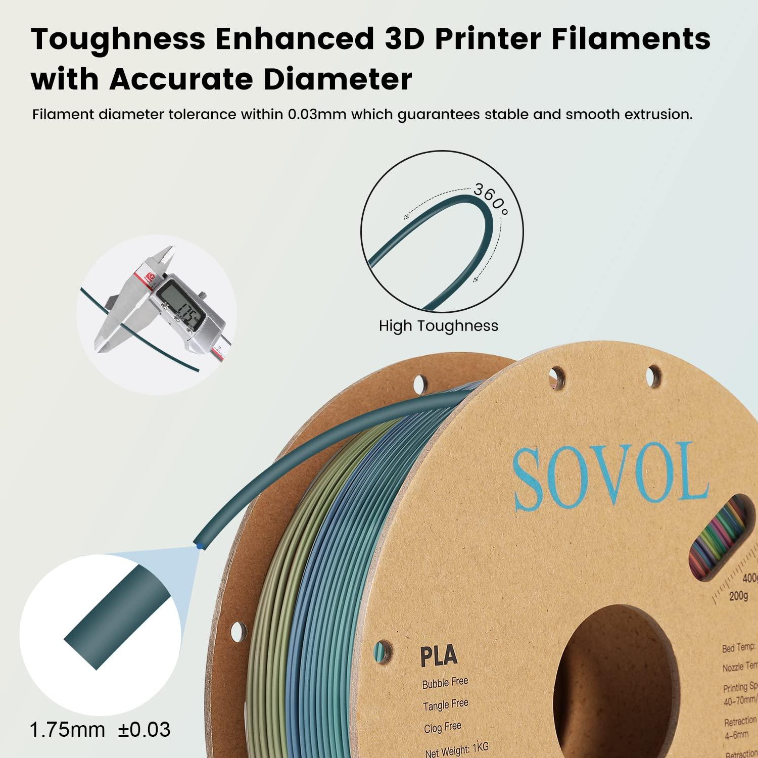 Sovol Silk PLA 3D Printing Filament Single/Dual/Tri/Rainbow Colors 1.75mm Material From the US