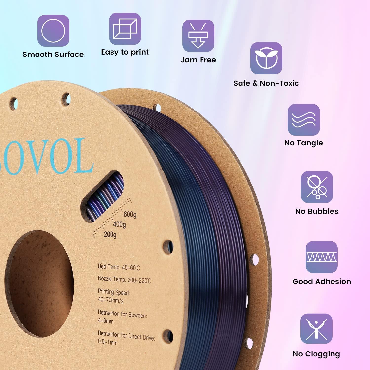 Sovol Silk PLA 3D Printing Filament Single/Dual/Tri/Rainbow Colors 1.75mm Material From the US