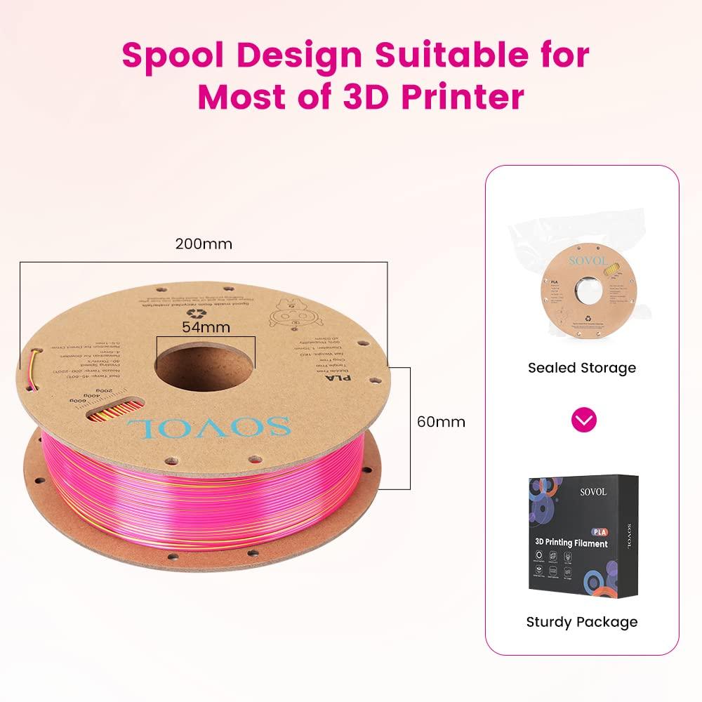 Sovol Silk PLA 3D Printing Filament Single/Dual/Tri/Rainbow Colors 1.75mm Material From the US