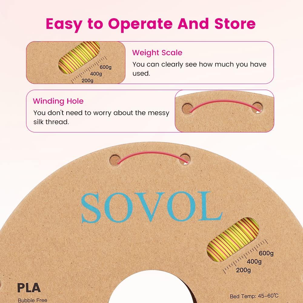 Sovol Silk PLA 3D Printing Filament Single/Dual/Tri/Rainbow Colors 1.75mm Material From the US