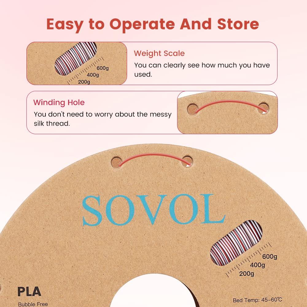 Sovol Silk PLA 3D Printing Filament Single/Dual/Tri/Rainbow Colors 1.75mm Material From the US