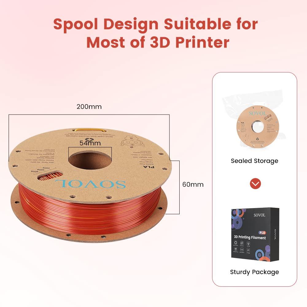 Sovol Silk PLA 3D Printing Filament Single/Dual/Tri/Rainbow Colors 1.75mm Material From the US