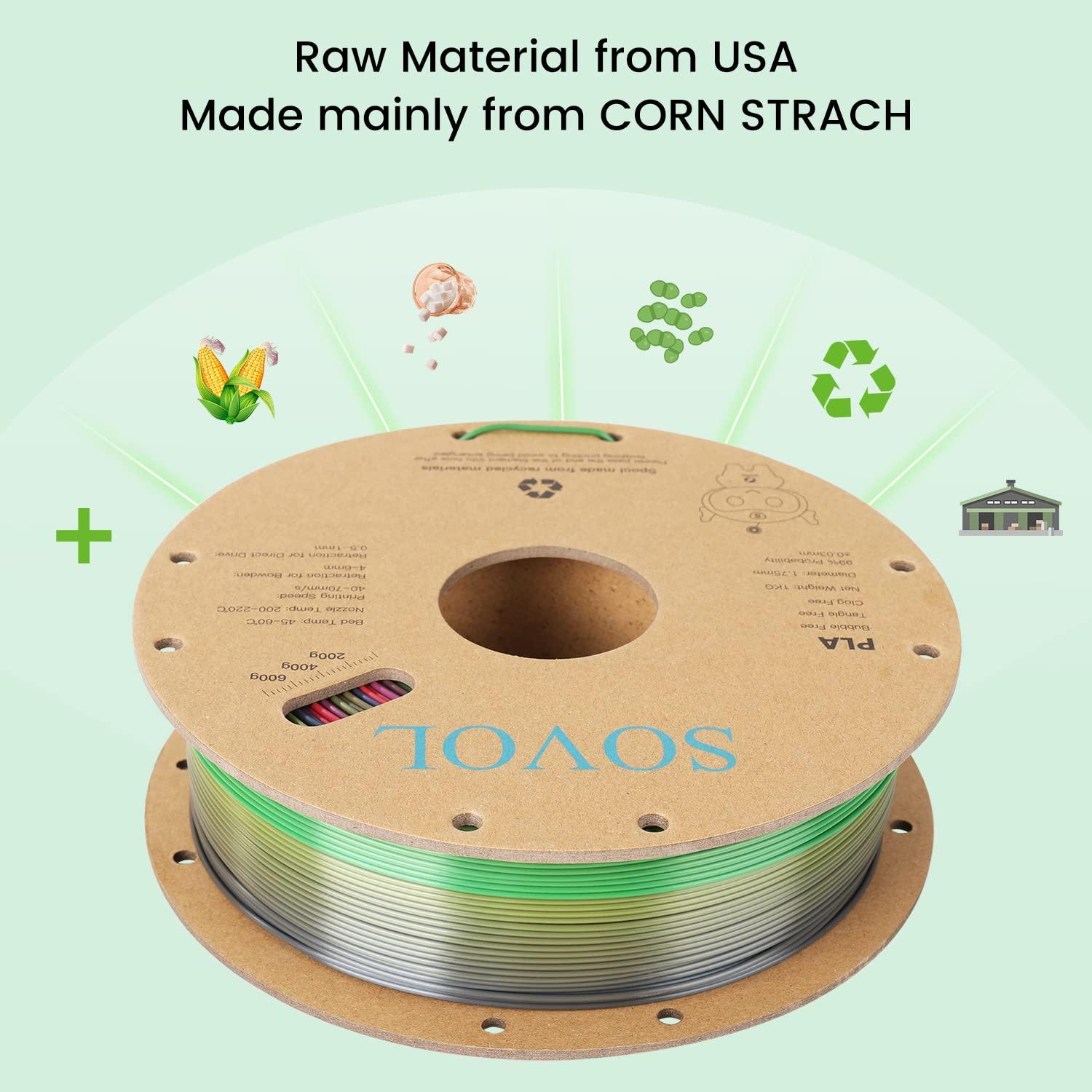 Sovol Silk PLA 3D Printing Filament Single/Dual/Tri/Rainbow Colors 1.75mm Material From the US