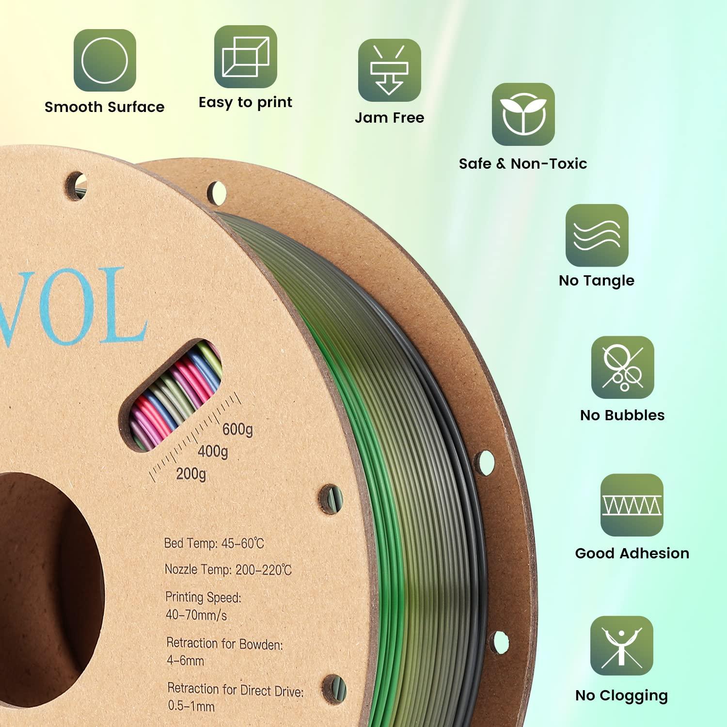 Sovol Silk PLA 3D Printing Filament Single/Dual/Tri/Rainbow Colors 1.75mm Material From the US