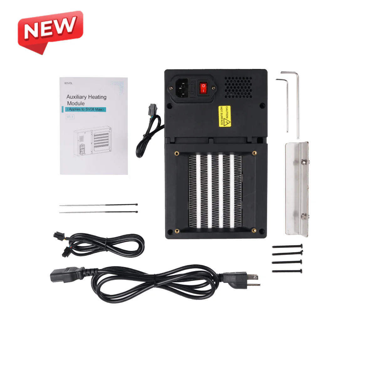 Sovol SV08 MAX chamber heating module kit front view with controller and power cables