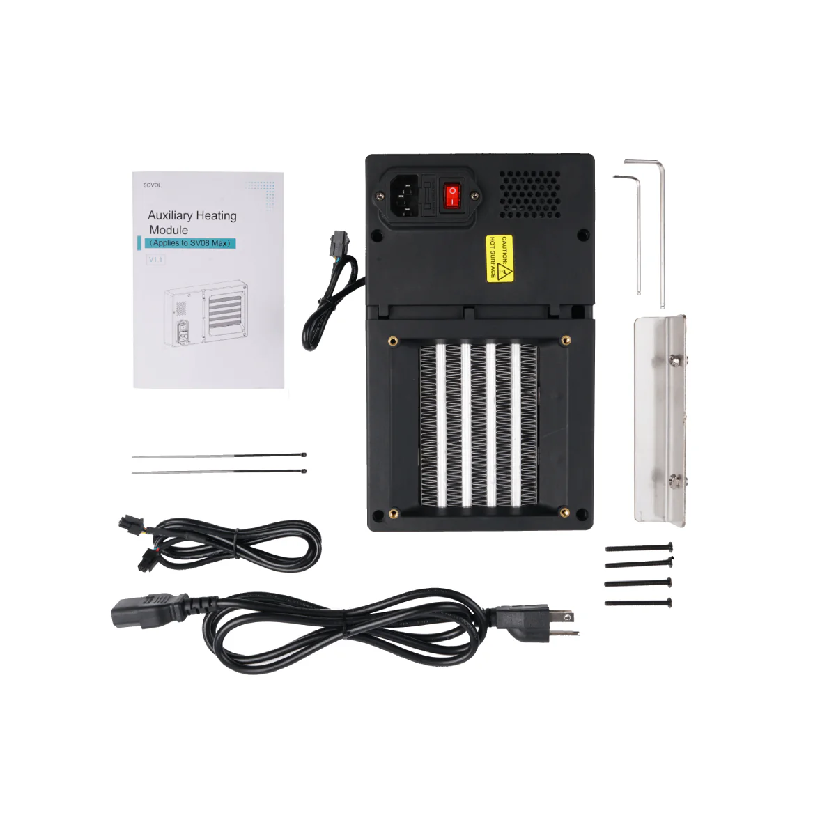 Sovol SV08 MAX chamber heating module kit front view with controller and power cables