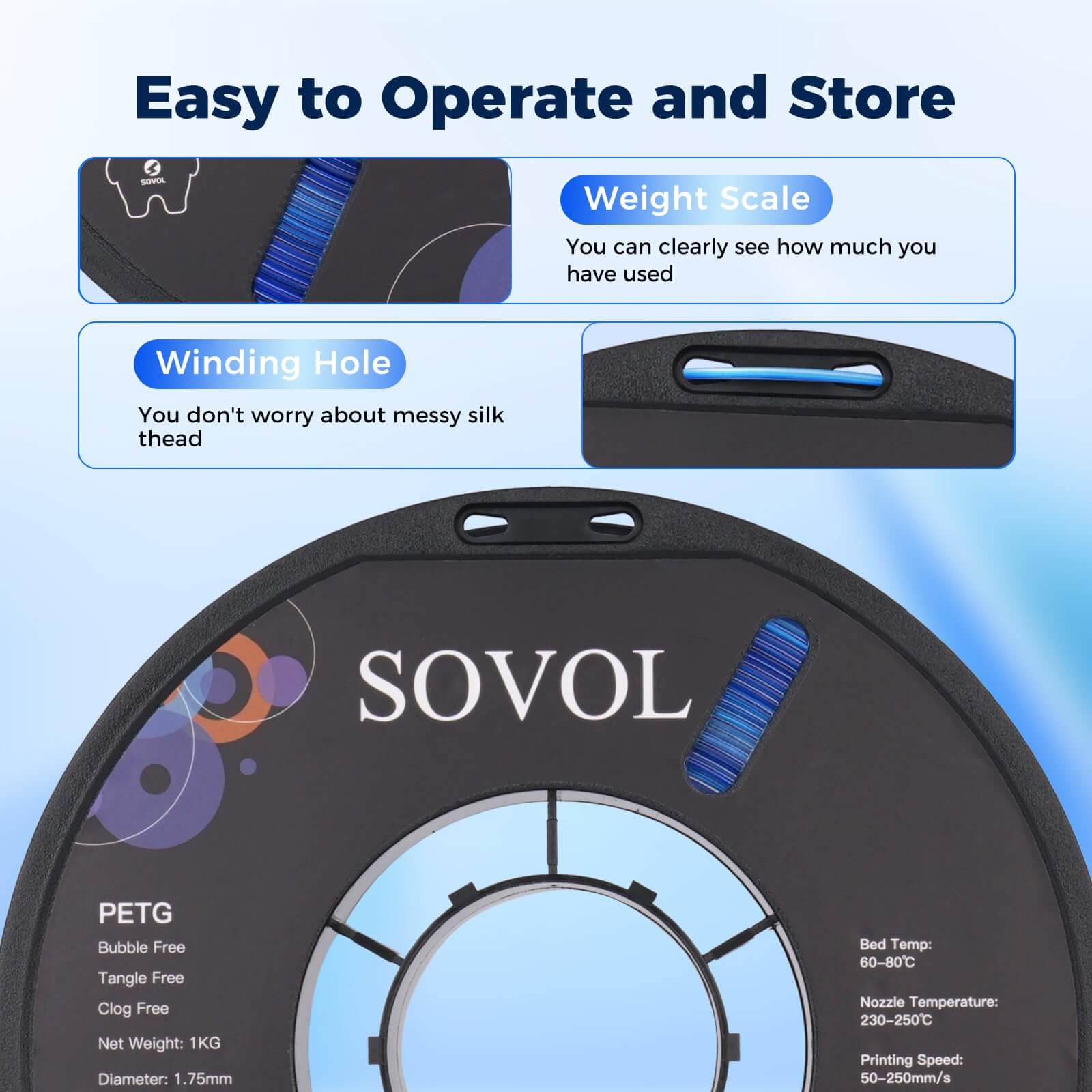Sovol PETG 3D Filaments Gradient Blue