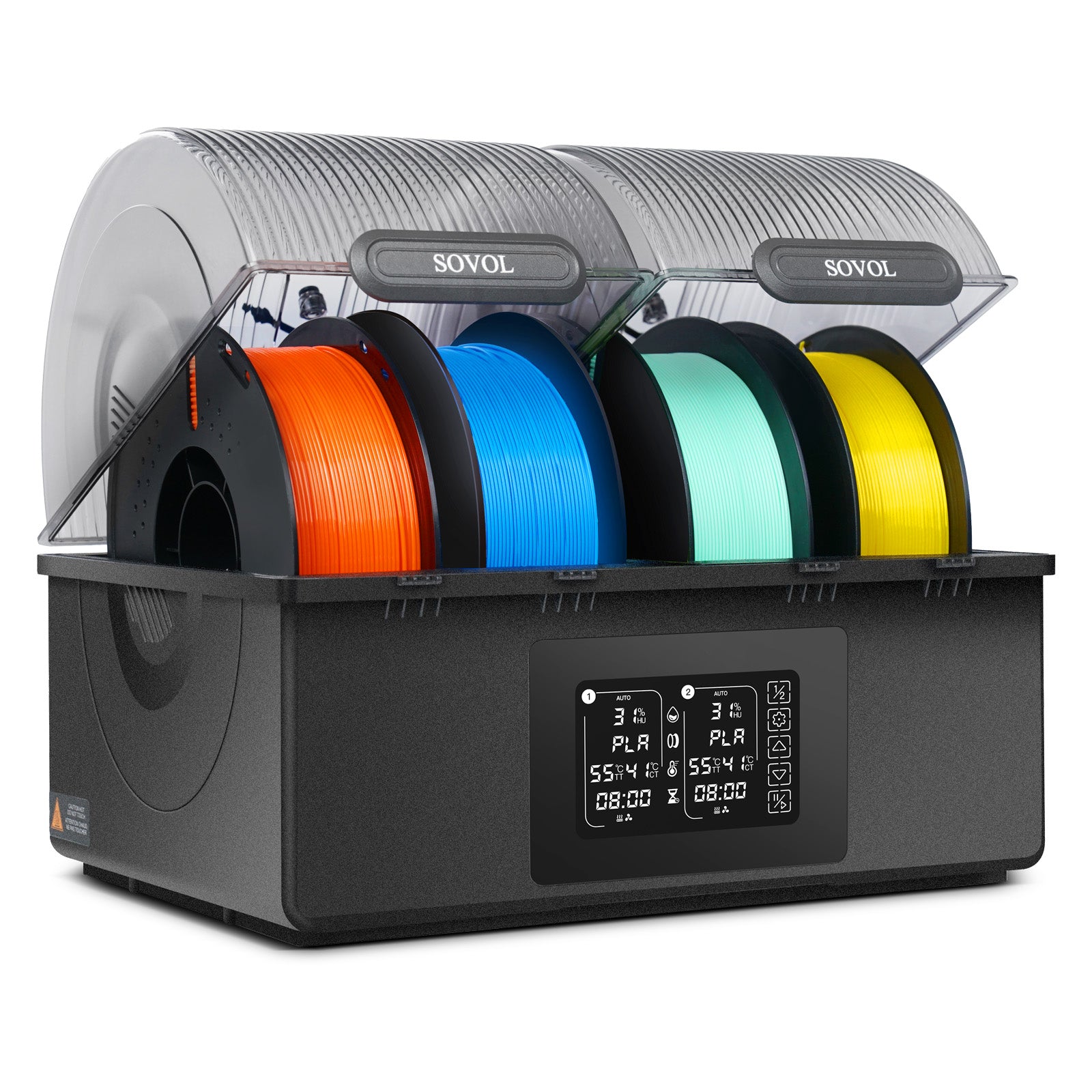 Sovol SH03 four spool filament dry box for storing and drying 3D printer filament.