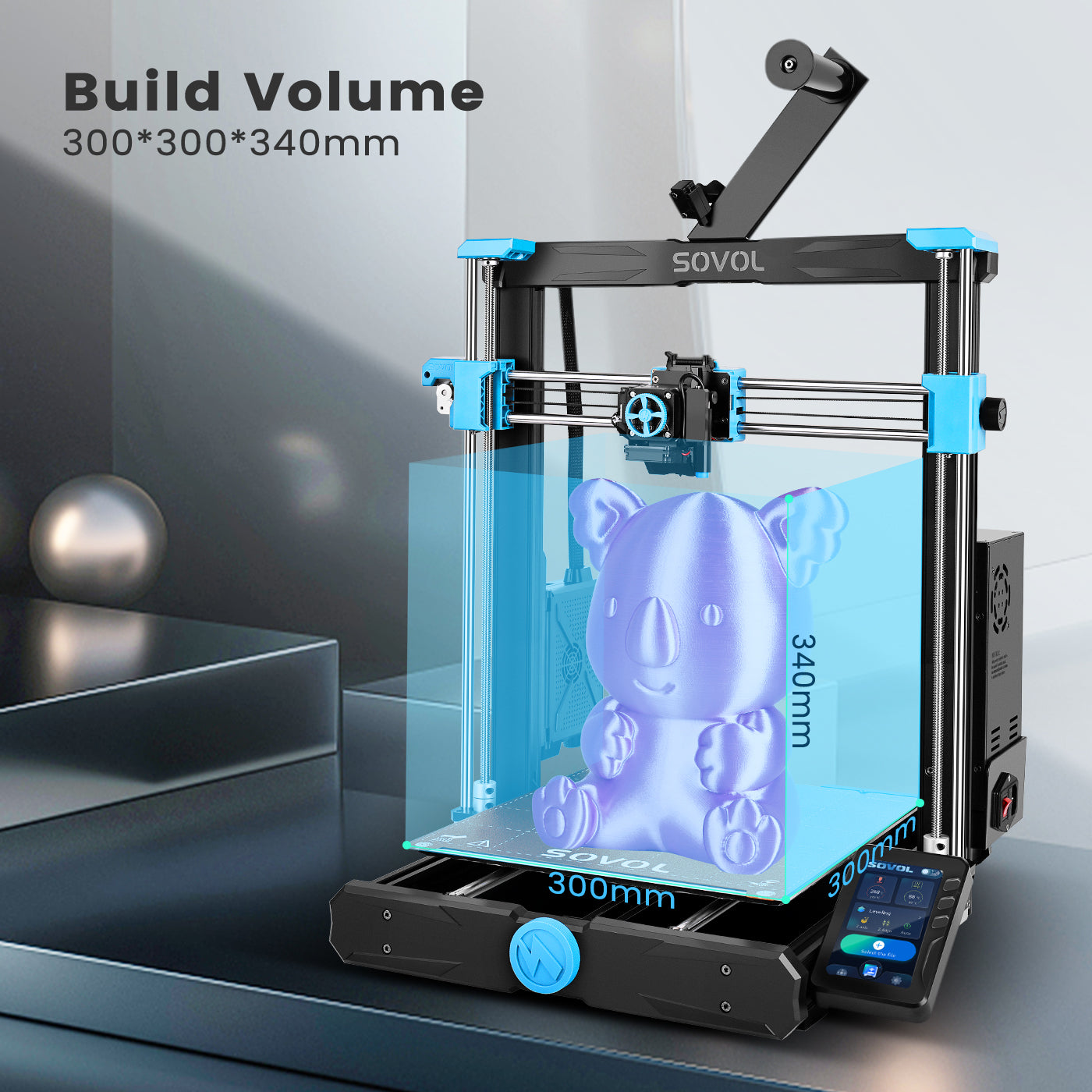 Sovol SV06 Plus 3D Printer Coming with 1 Spool 1kg Blue PLA Filament, 300℃ High Temp 150mm/s High Speed All Metal Hotend, Dual Gear Direct Drive Touch Screen Auto Leveling 11.8x11.8x13.4 inch