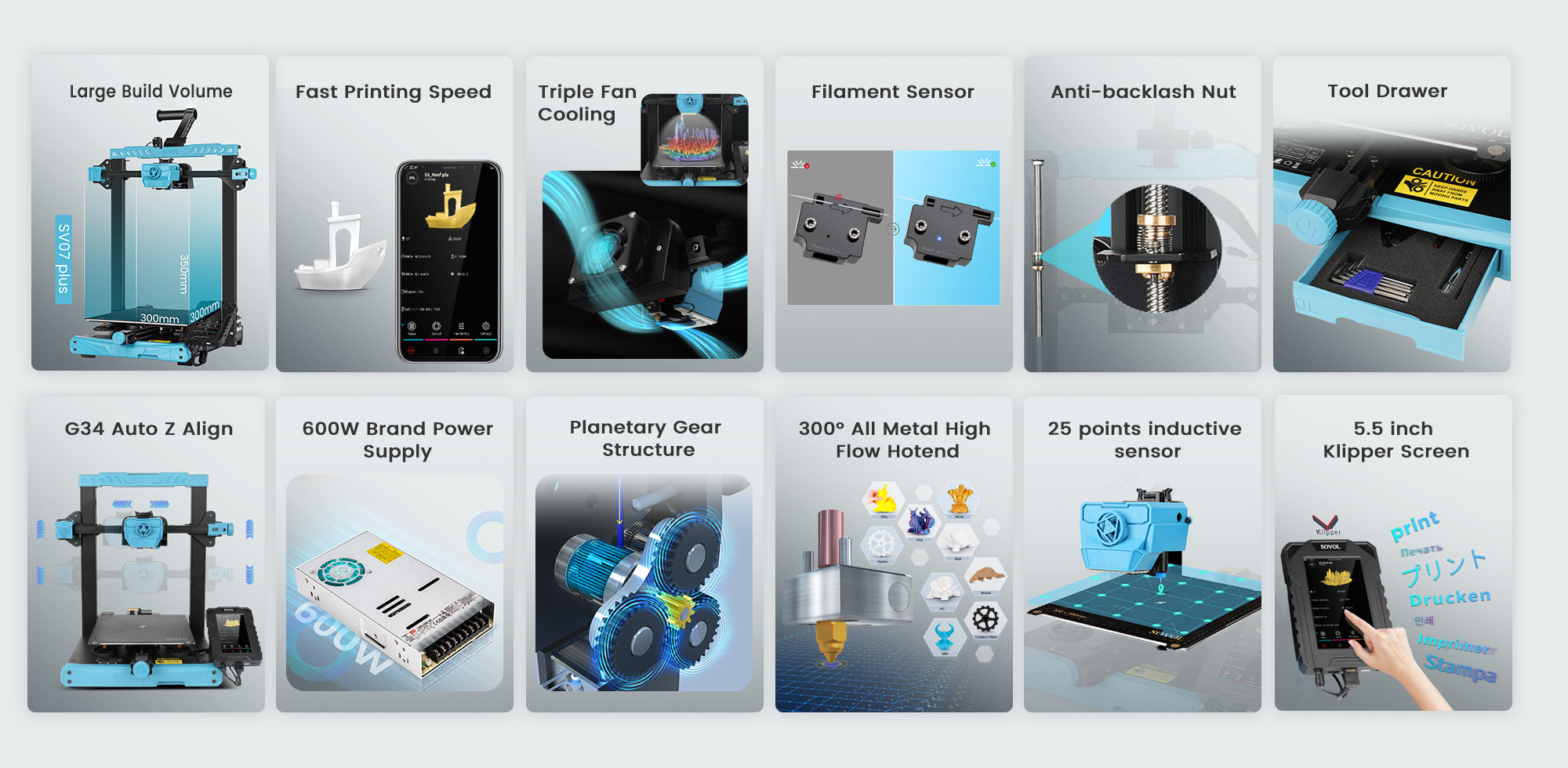 Sovol SV07 Plus, Klipper 3D Printer, Fast 3D Printer, Sovol 3D Printer, 300mm*300mm*350mm