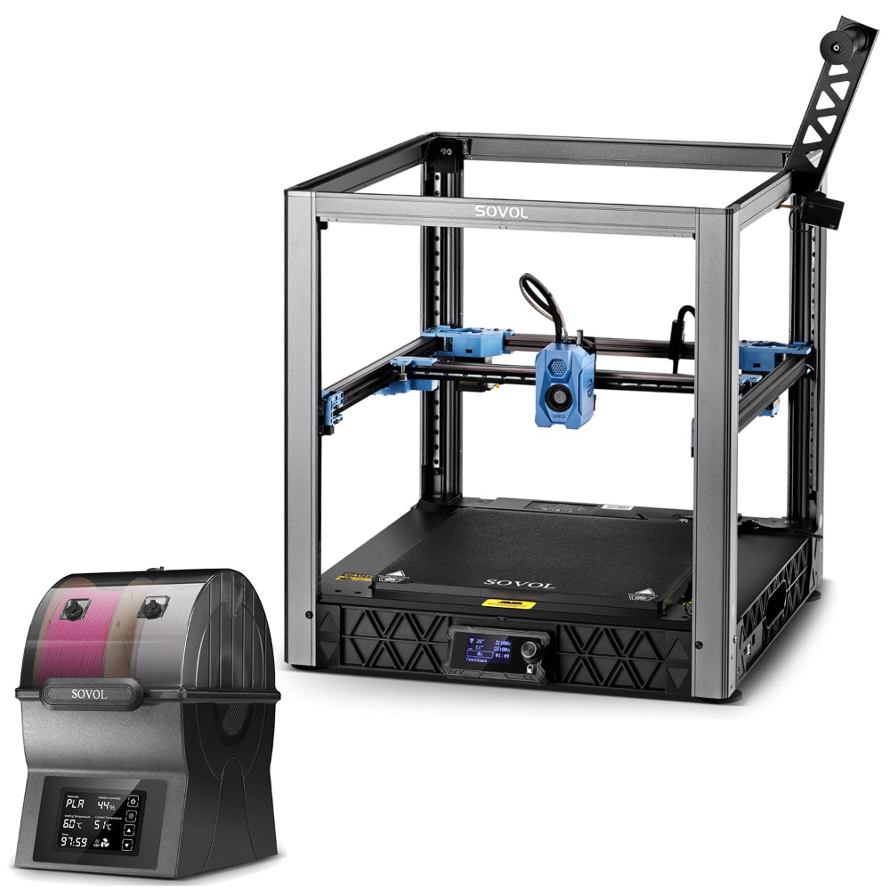 Sovol SV08 3D printer paired with Sovol SH02 filament dryer for dry filament feeding.