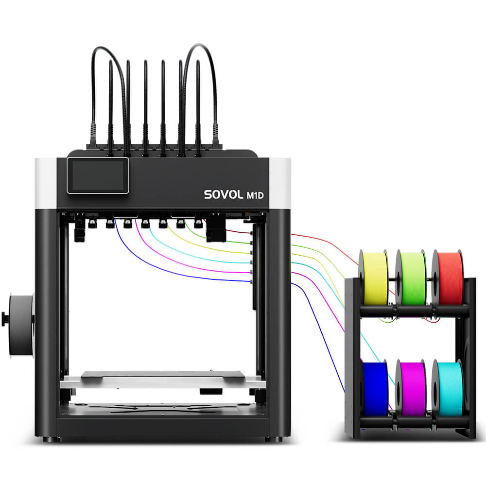 Sovol M1D IDEX 3D printer front view with multi-material filament routing