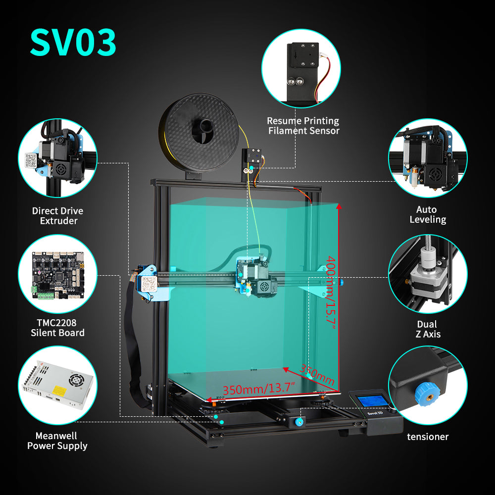 Sovol SV03 Direct Drive 3D Printer Auto Leveling Silent Board, larger build volume, belt tensioner, Dual Z-axis