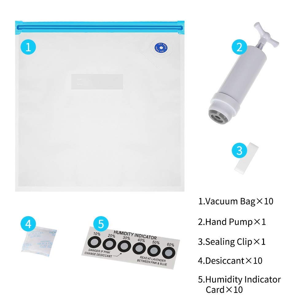 Sovol 3D Printer Filament Storage Kit Vacuum Sealed Bags, Vacuum Compression Storage Bags, Prevent and Monitor Moisture - 10 Bags with 1 Hand Pump, 10 Desiccant & 10 Humidity Indicator Cards