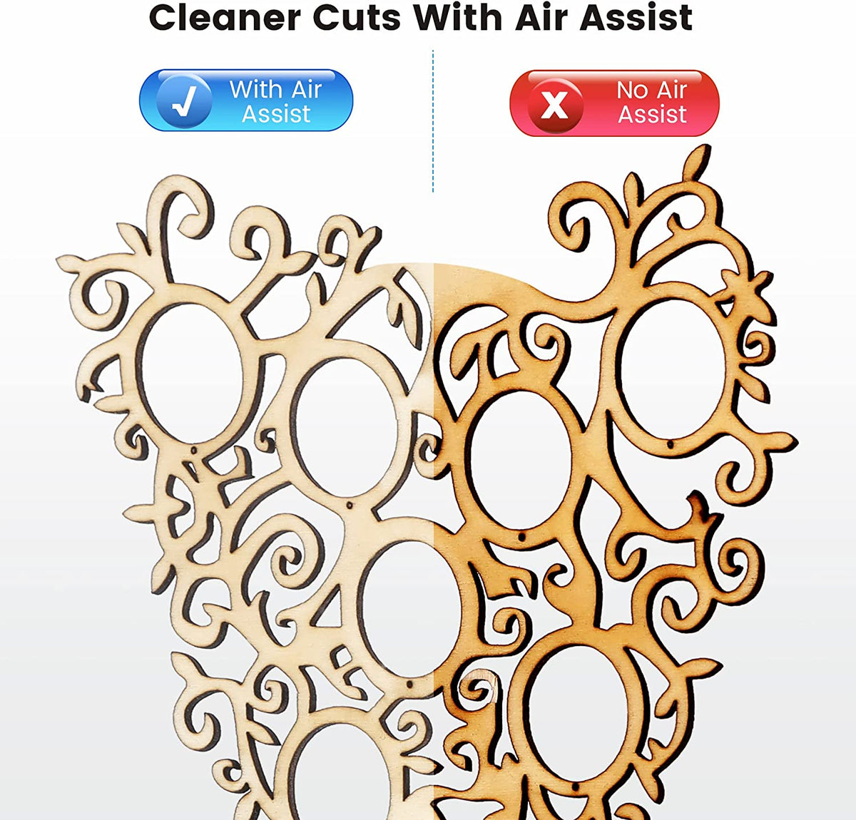 the engravement has cleaner cuts with comgrow air assistant