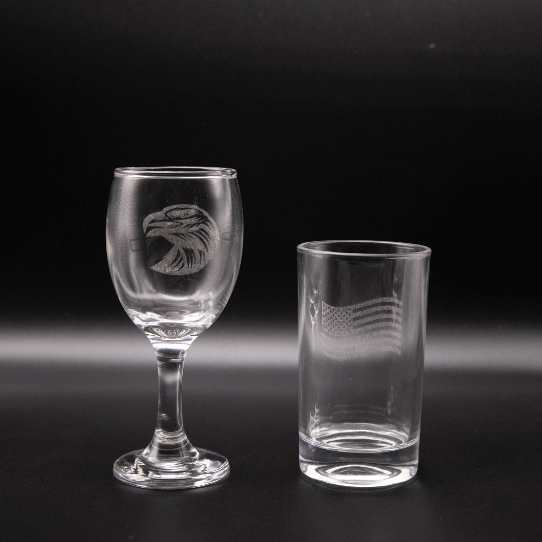 engraved goblet and glass