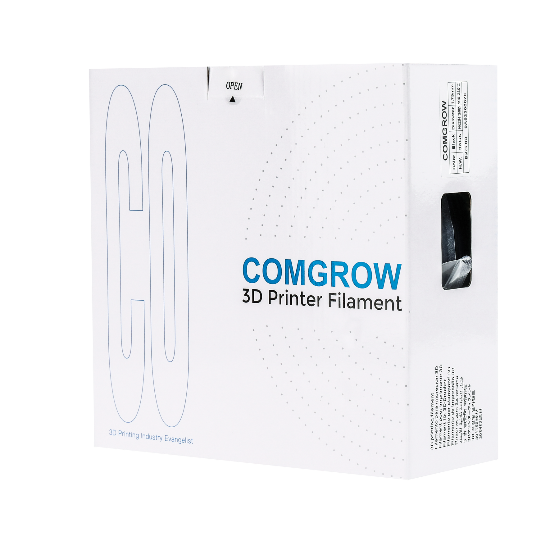 the package of comgrow t500 3kg pla filament